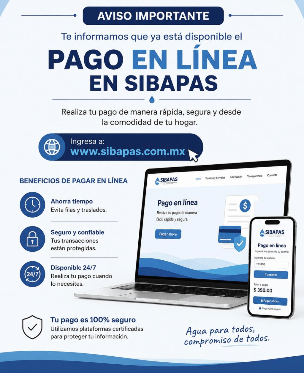 ¡Tu recibo de agua ahora se paga más fácil con&nbsp;SIBAPAS!