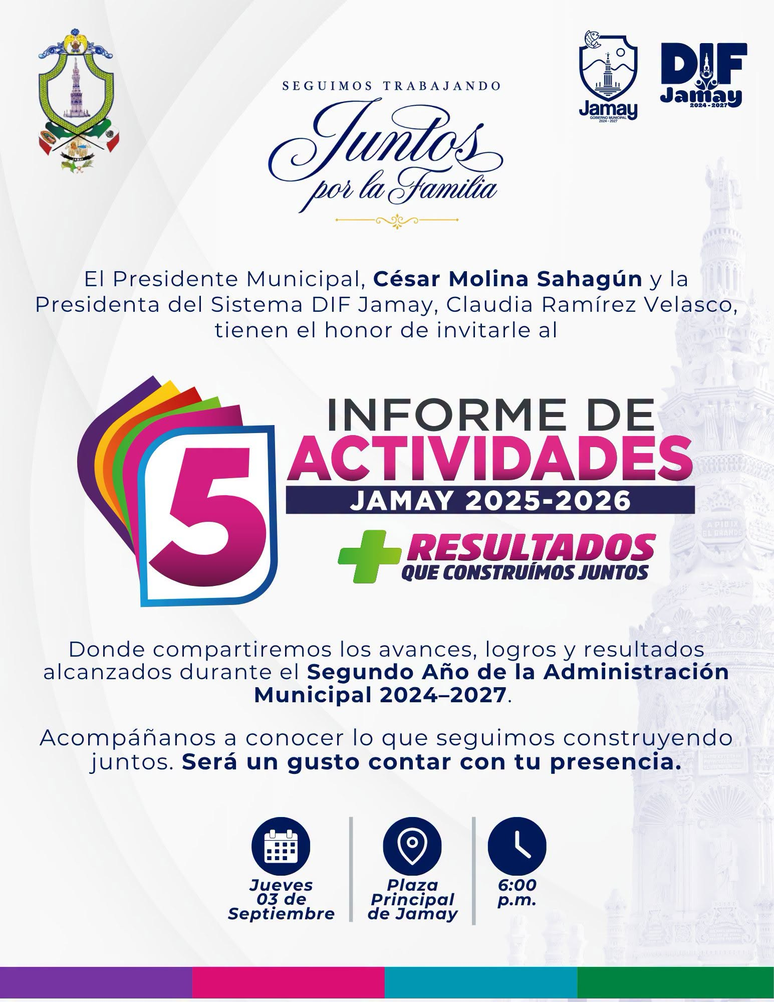 El alcalde de Jamay presentará el 5.° Informe de Actividades este 3 de septiembre en la Plaza Principal